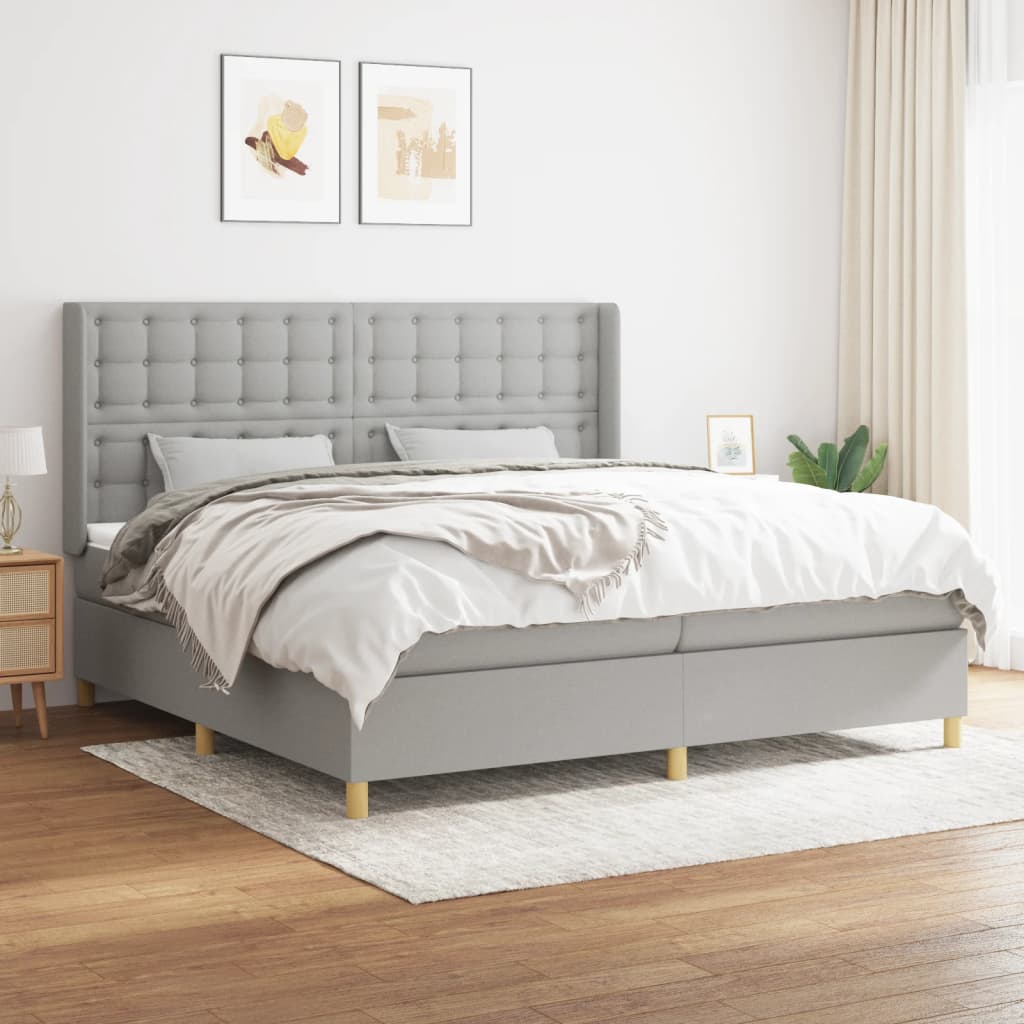 vidaXL Lit à sommier tapissier avec matelas Gris clair 200x200cm Tissu