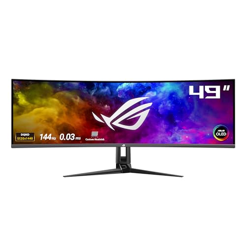 Asus Rog Swift Oled Pg49Wcd Monitor Gaming Curvo Da 49” Pollici (5120X1440), Pannello Qd-Oled 144 Hz, Tempo Di Risposta 0.03 Ms, G-Sync, Rog Smart Kvm