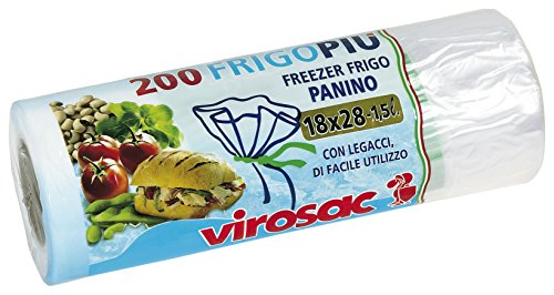 Virosac Sacchetti Per Frigo E Freezer, Nylon, 18X28-1,5L, 200 Unità, Trasparente