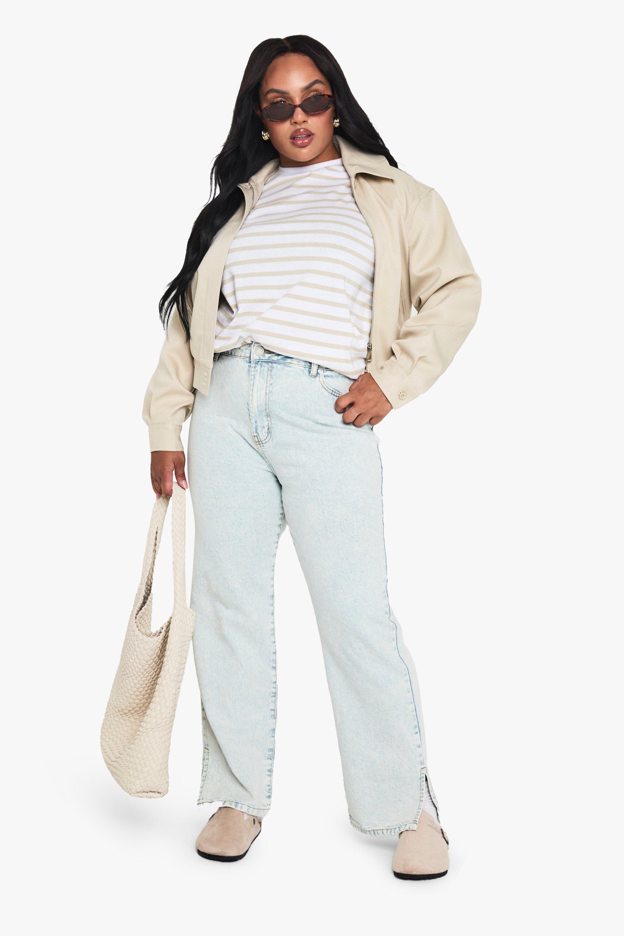 Plus Basics Split Hem Straight Leg Jeans, Grigio