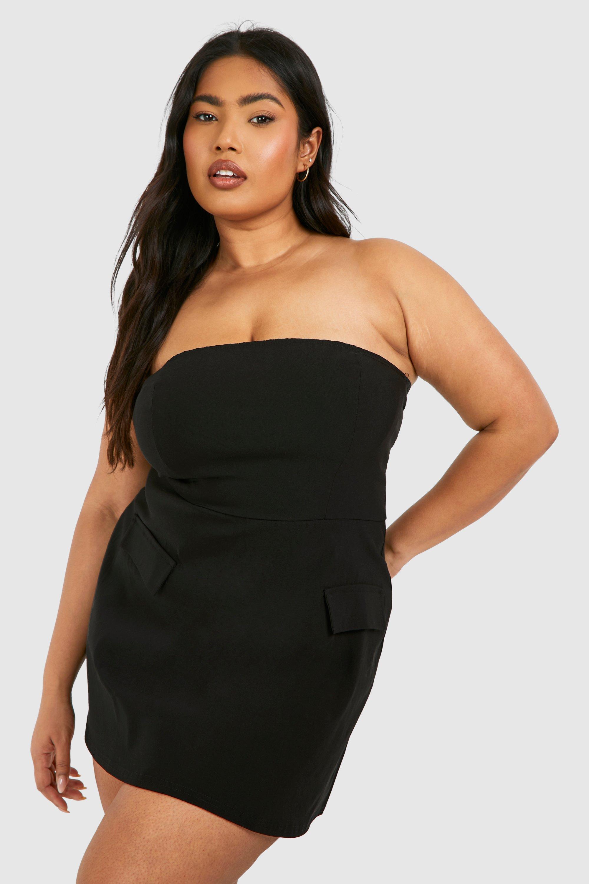 Plus Bandeau Skater Mini Dress, Nero