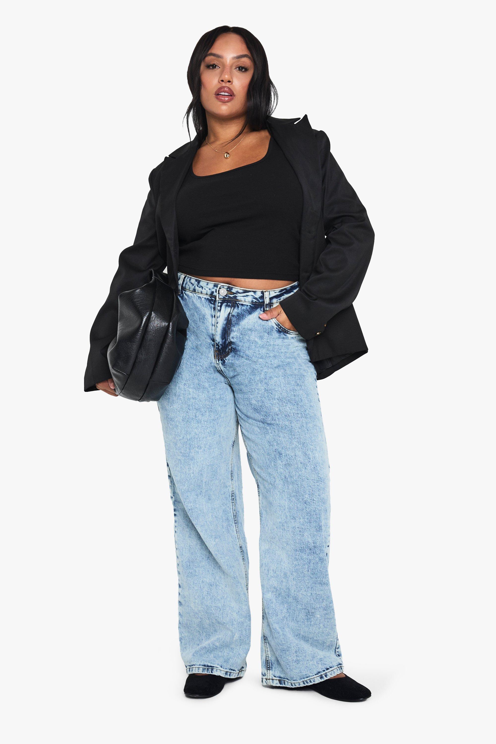 Plus High Waist Bum Shaper Wide Leg Jean, Grigio