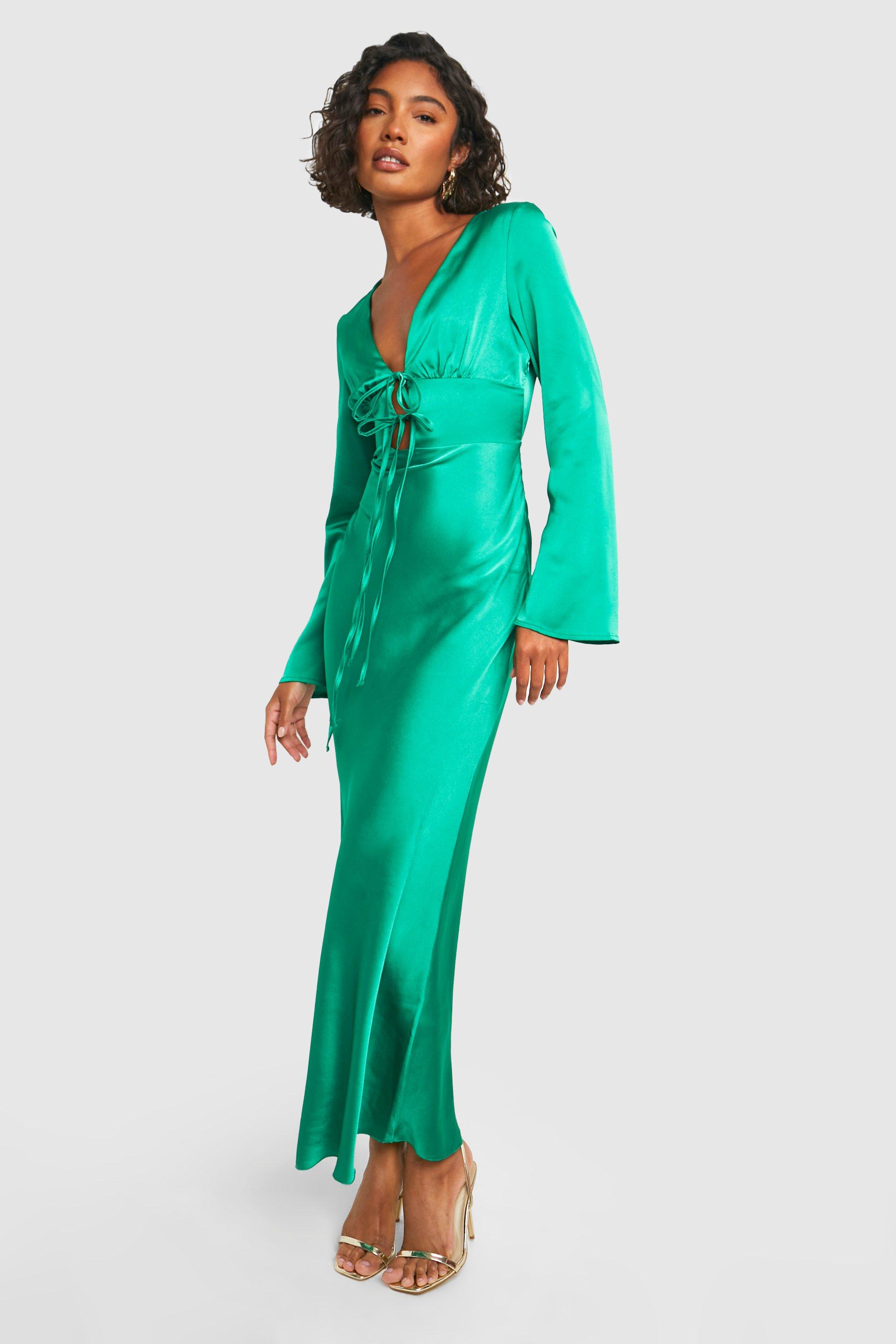 Tall Satin Tie Front Maxi Dress, Verde