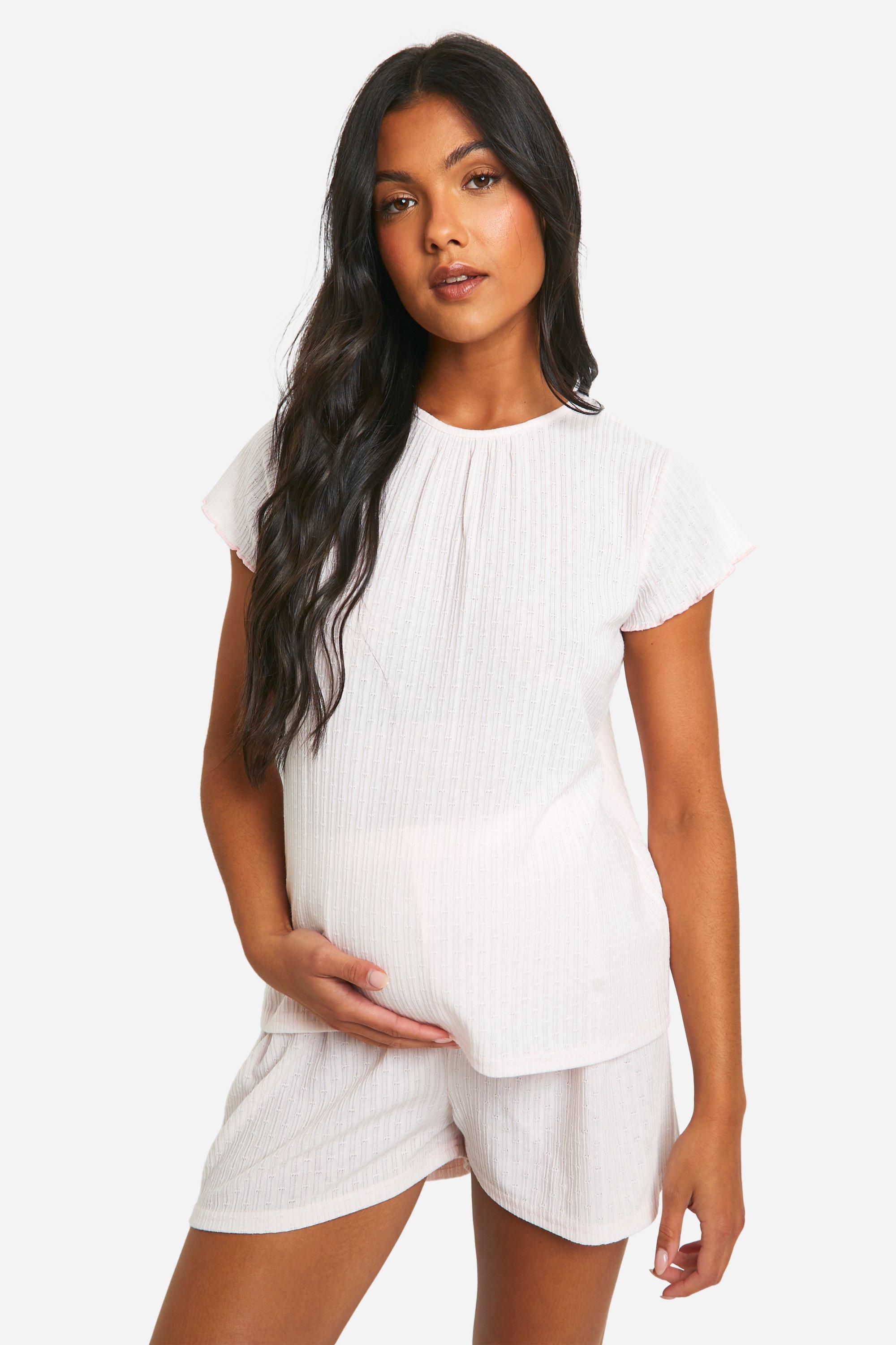 Maternity Pointelle T-shirt And Short Pyjama Set, Azzurro