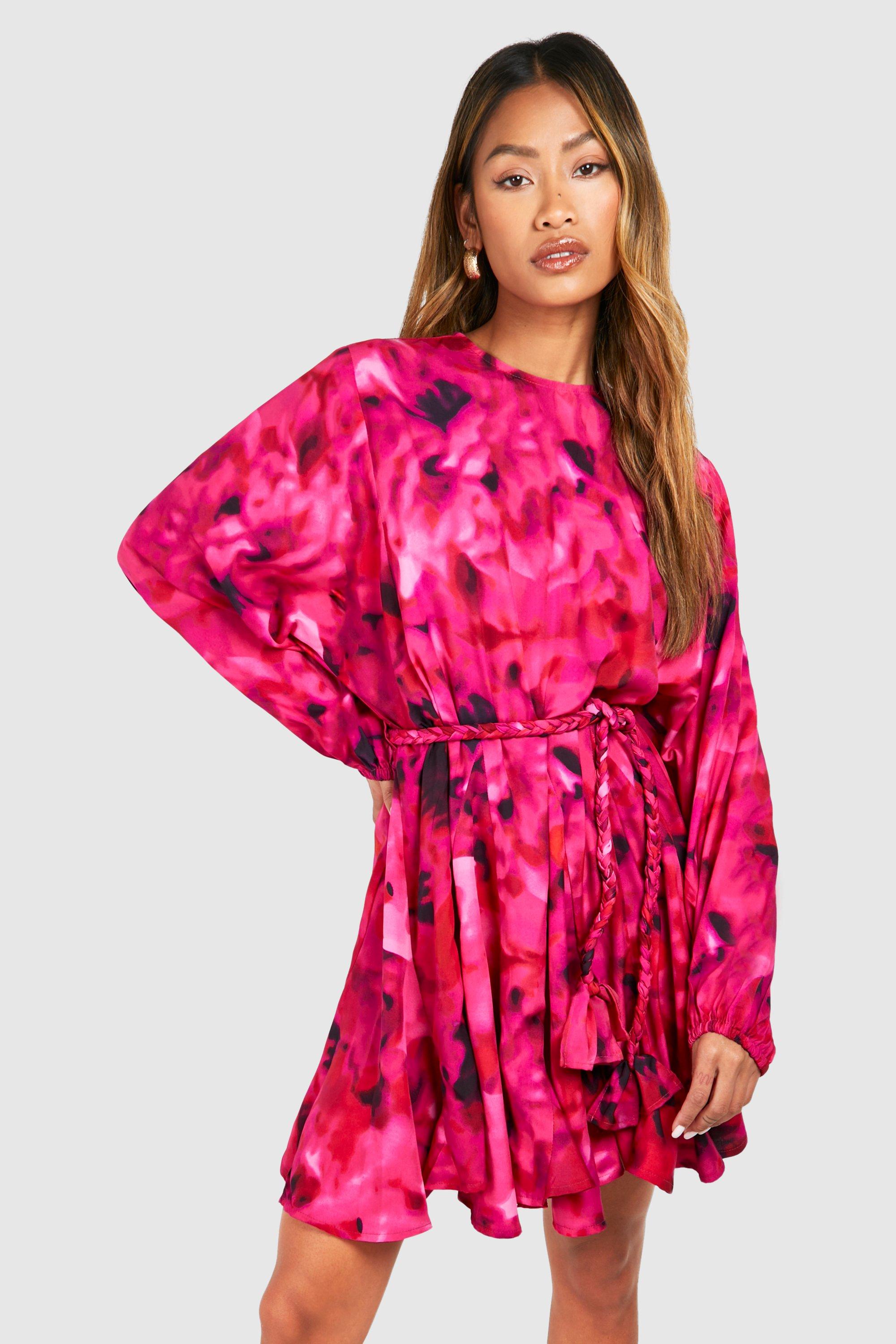 Blur Print Godet ​Mini Dress, Pink