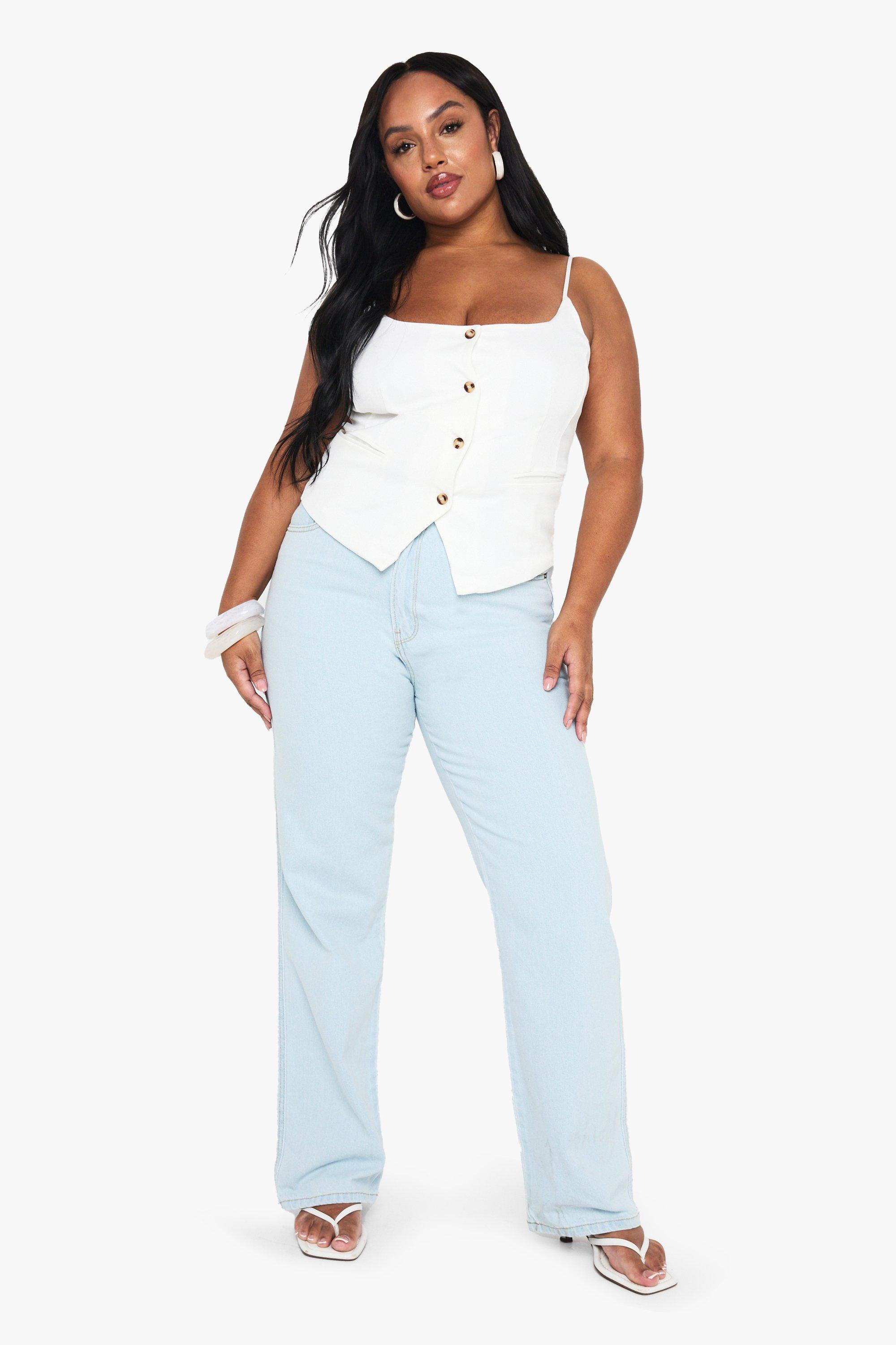 Plus Light Wash Slim Wide Leg Jean, Azzurro