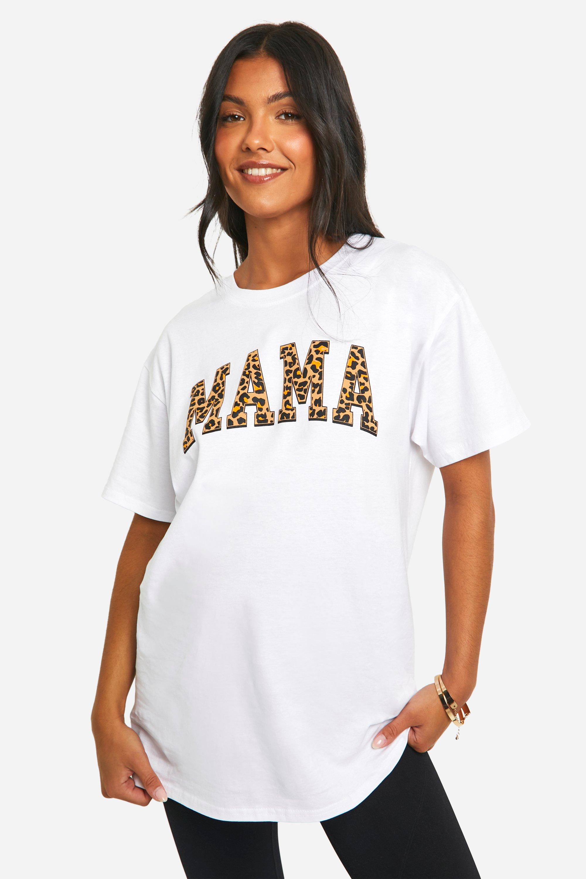 Maternity Mama Leopard Print Oversized T-shirt, Bianco