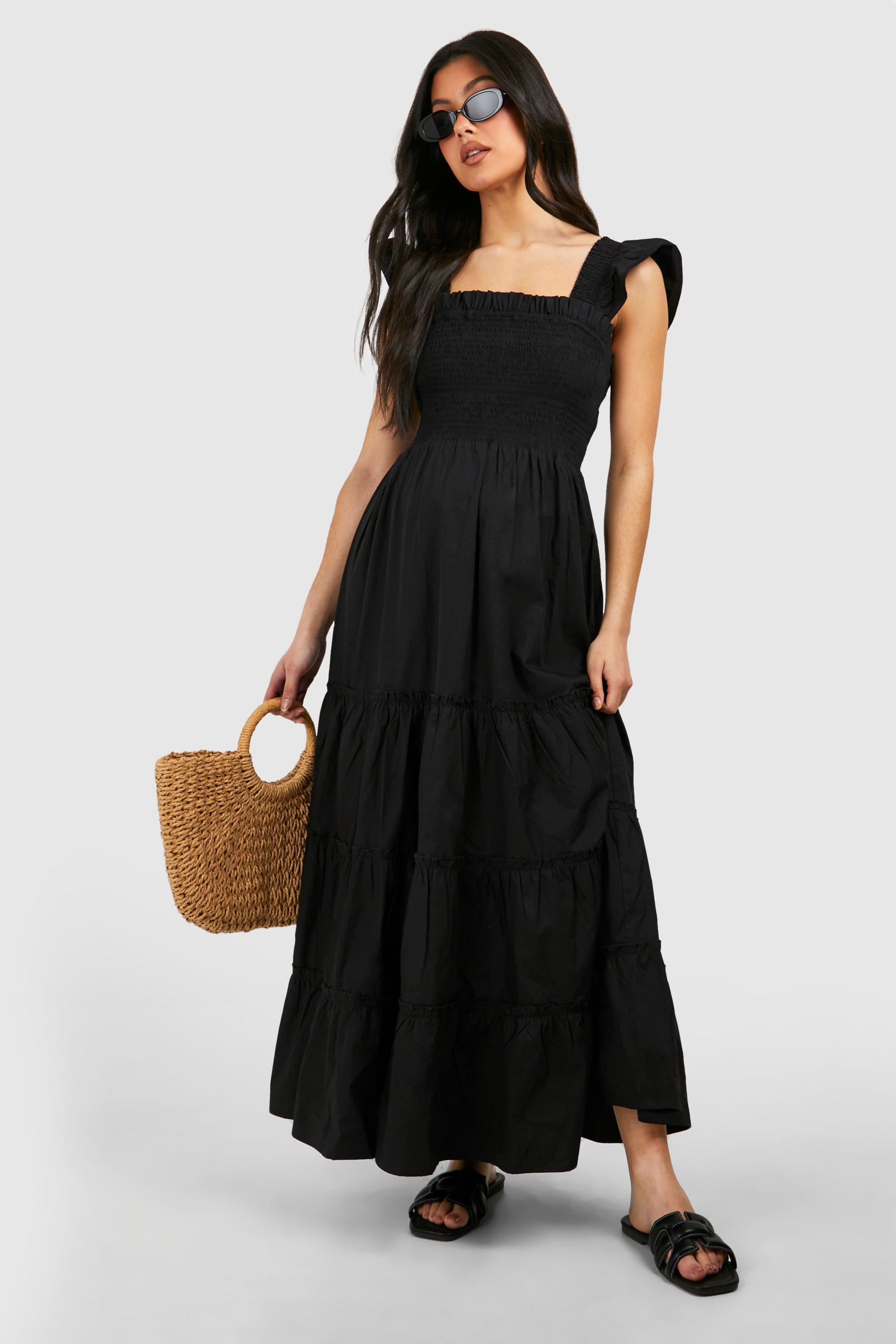 Maternity Frill Sleeve Midi Dress, Nero