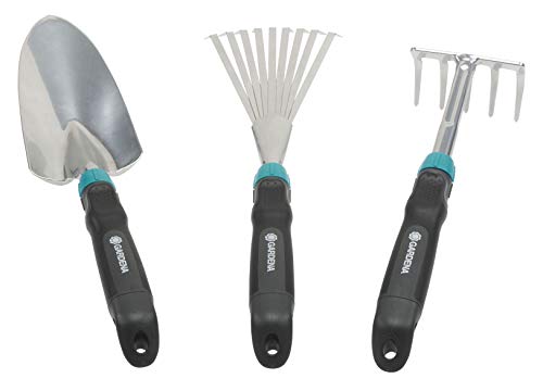 Gardena 8964-60 Set Di Piccoli Attrezzi Comfort, Set Ideale Per Aiuole E Balconi Composto Da Cazzuola Per Fiori, Piccola Scopa E Rastrello Per Fiori,