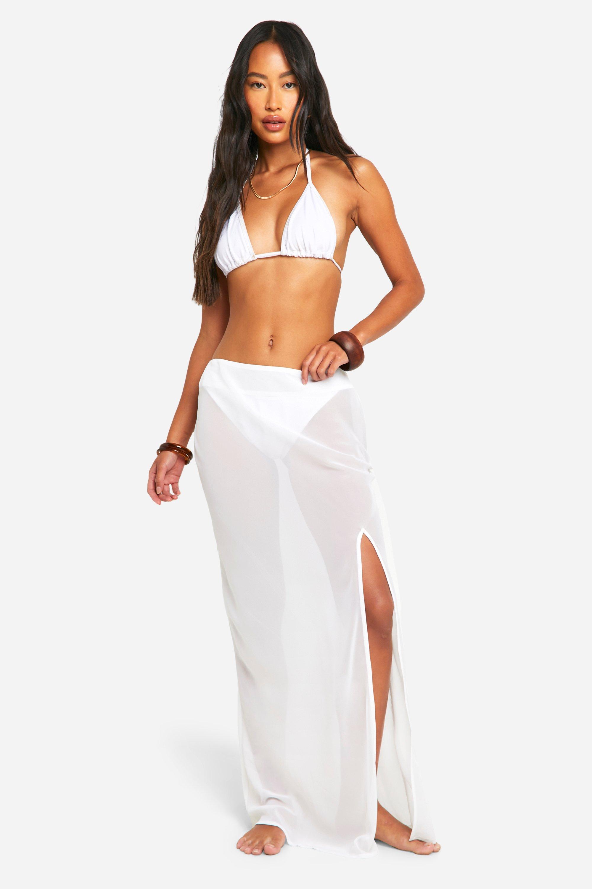Chiffon Beach Maxi Skirt, Bianco