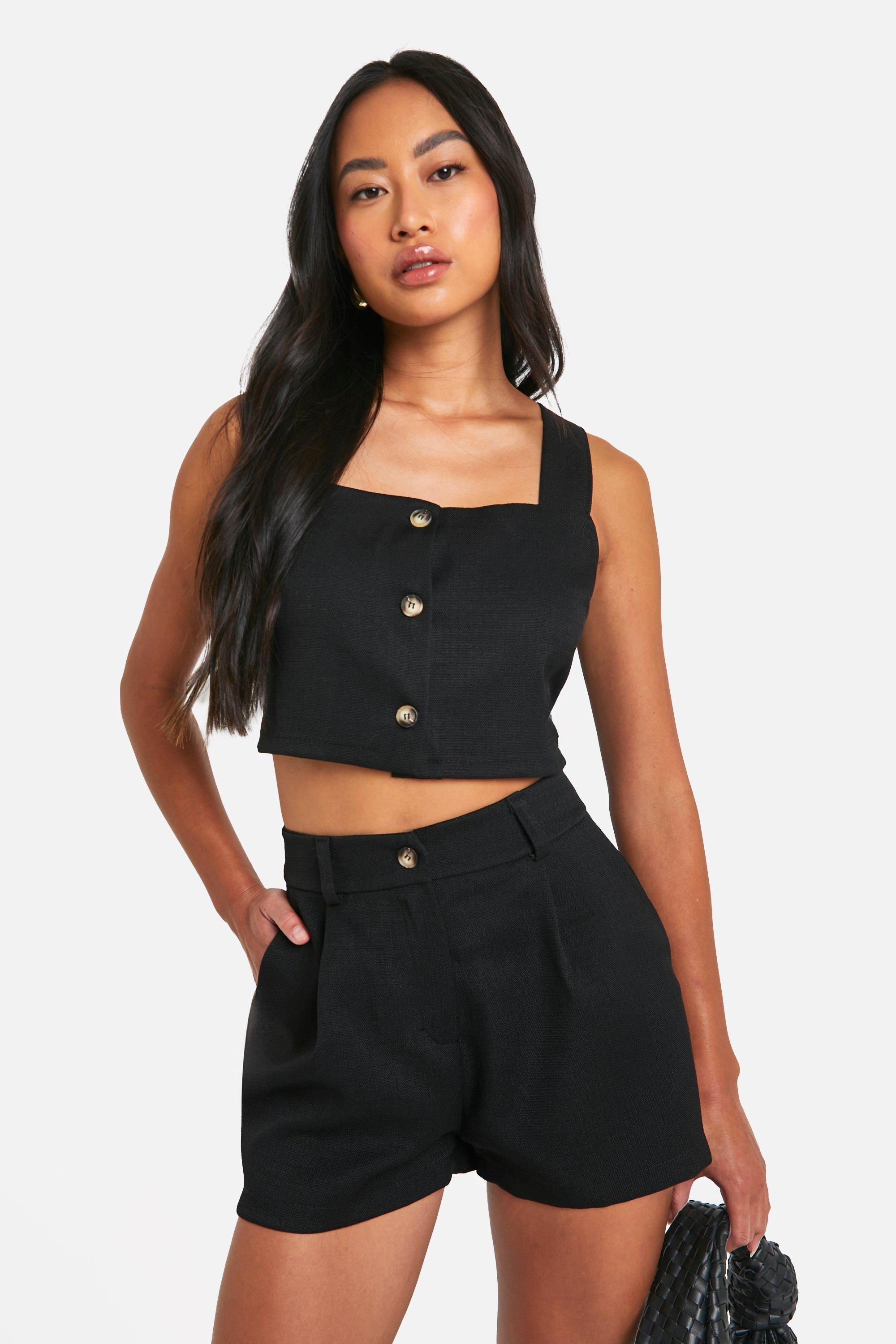 Textured Linen Look Open Back Waistcoat, Nero