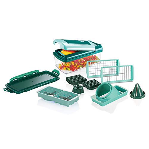 Genius Nicer Dicer Fusion Smart A34035 Set Di Tagliaverdure Da 12 Pezzi Con Contenitore Di Raccolta Inserto Per Coltelli Xxl E Inserto A Spirale Julie