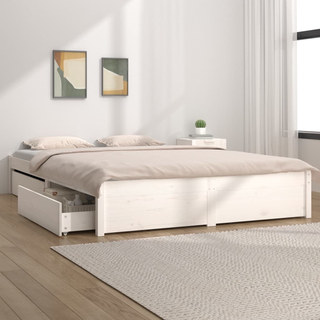vidaXL Cadre de lit avec tiroirs Blanc 160x200 cm