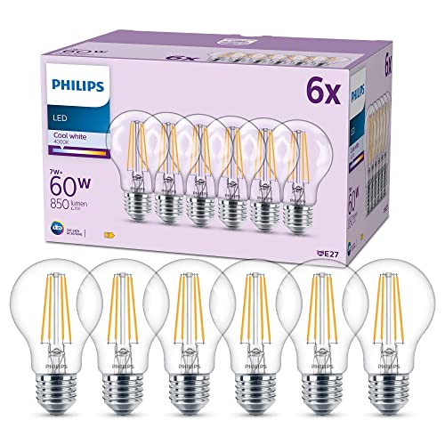 Philips Led Lampadina, Luce Bianca Fredda, 60W, E27, 6 Pezzi