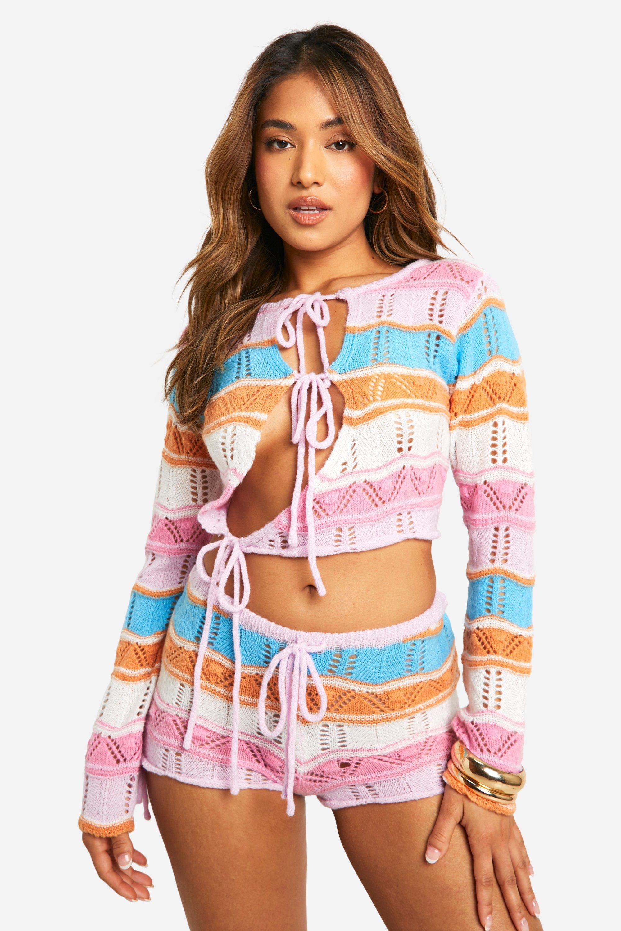 Top Petite in maglia a righe con cut-out, Multi