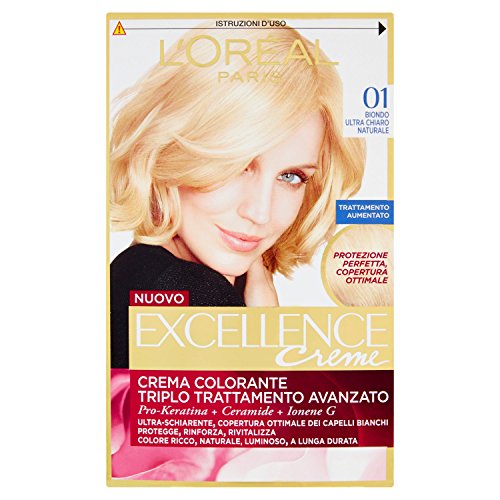 L'Oréal Paris Excellence Crema Colorante Triplo Trattamento Avanzato, 01 Biondo Ultra Chiaro Naturale - 1 Pacco