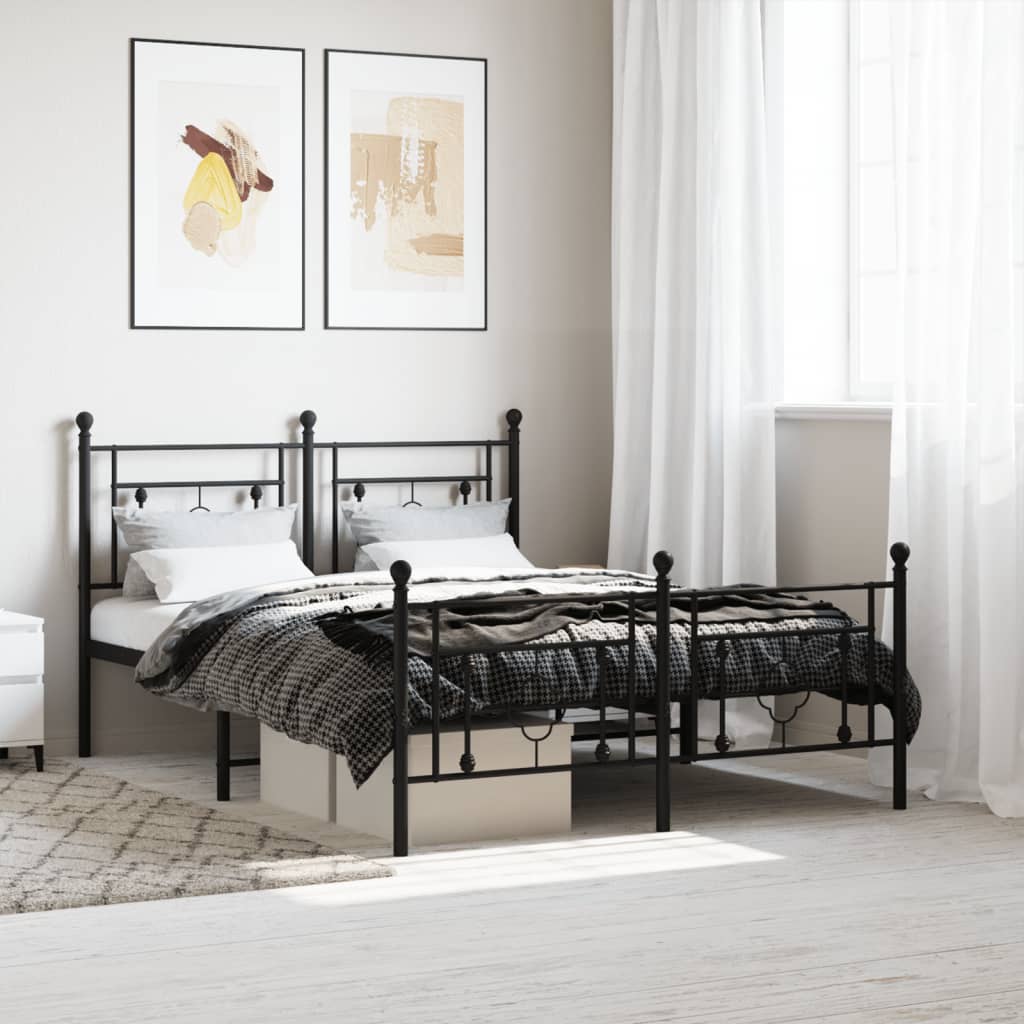 vidaXL Cadre de lit métal avec tête de lit/pied de lit noir 140x190 cm