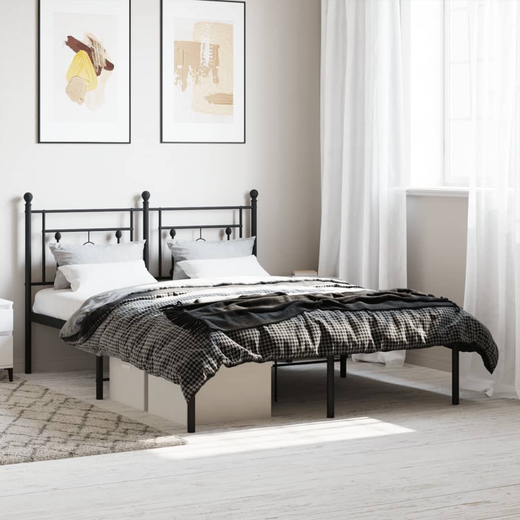 vidaXL Cadre de lit métal avec tête de lit noir 140x190 cm