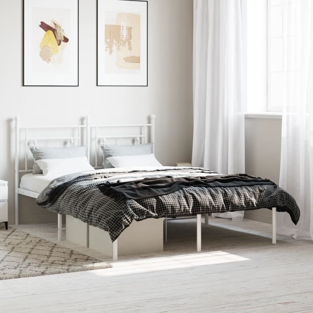 vidaXL Cadre de lit métal avec tête de lit blanc 140x190 cm