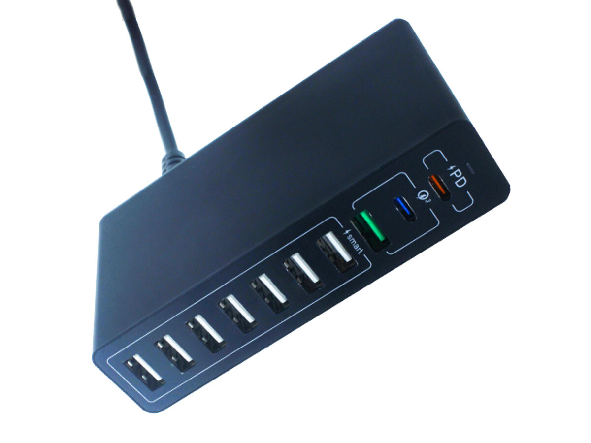 Alimentatore Caricabatterie USB da Muro 65W 2 USB Type C PD 1 USB QC3,0 7 USB Sm