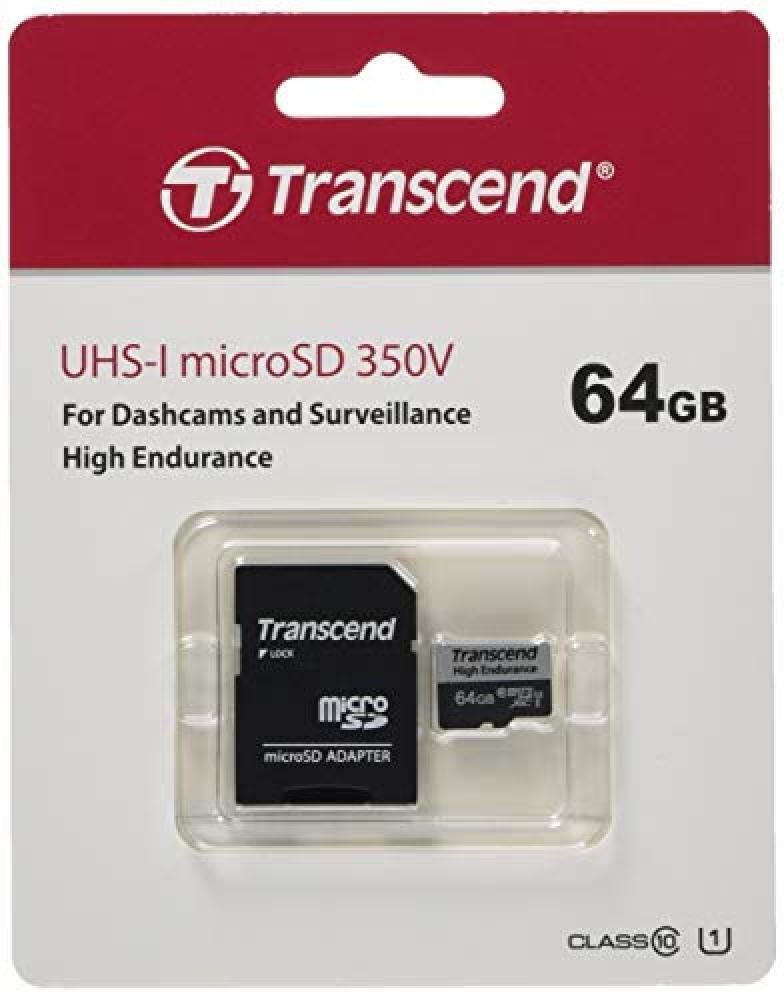 (TG. 64 GB) Transcend TS64GUSD350V Scheda MicroSD da 64 GB High Endurance, Micro