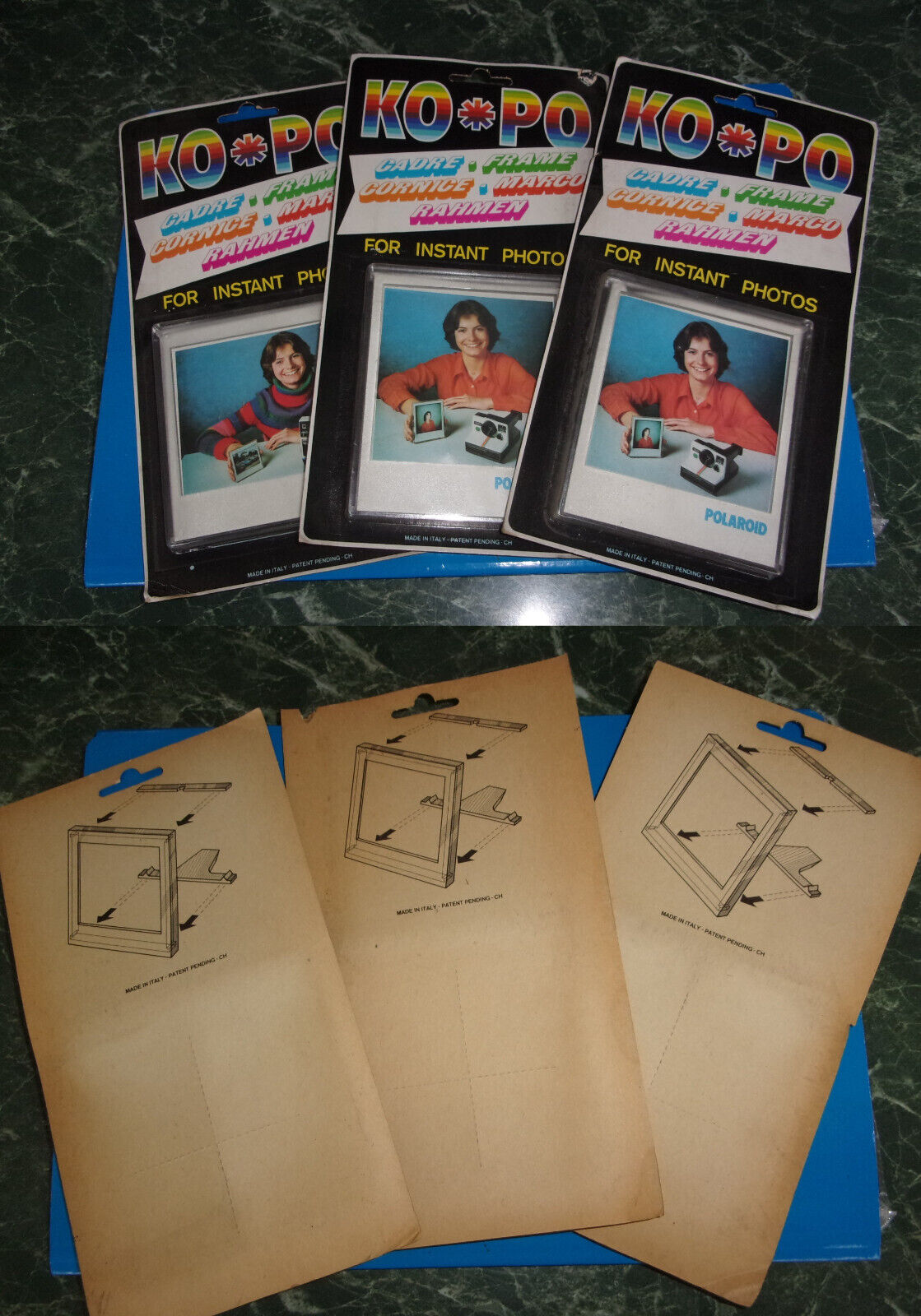Lotto 3 cornice portafoto POLAROID KODAK NUOVE Fondo magazzino originali anni 80