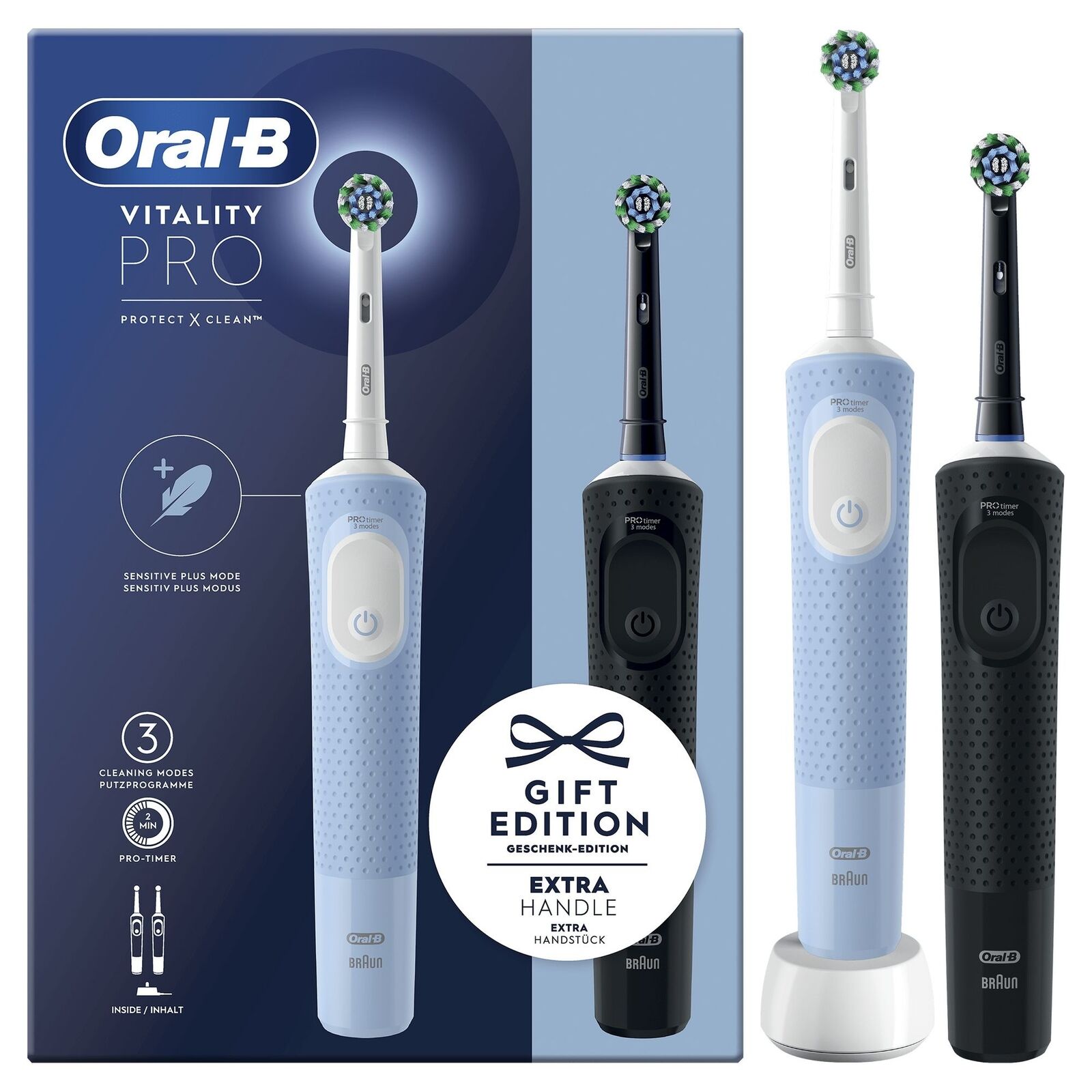 ORAL B POWER VITALITY PRO DUO BLACK& WHITE 2 RIMOTORI DI PLACCA