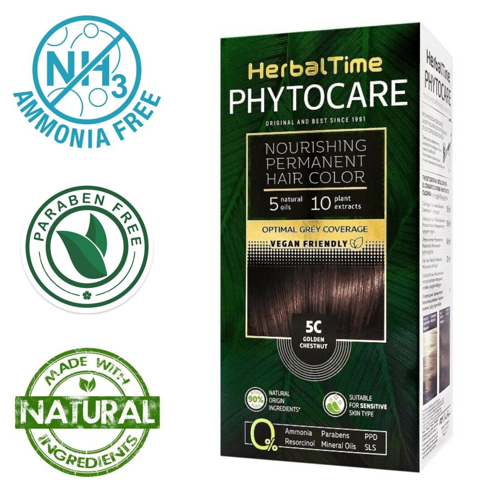 Tinta per capelli nutriente senza ammoniaca 5C Castano dorato Herbal Time