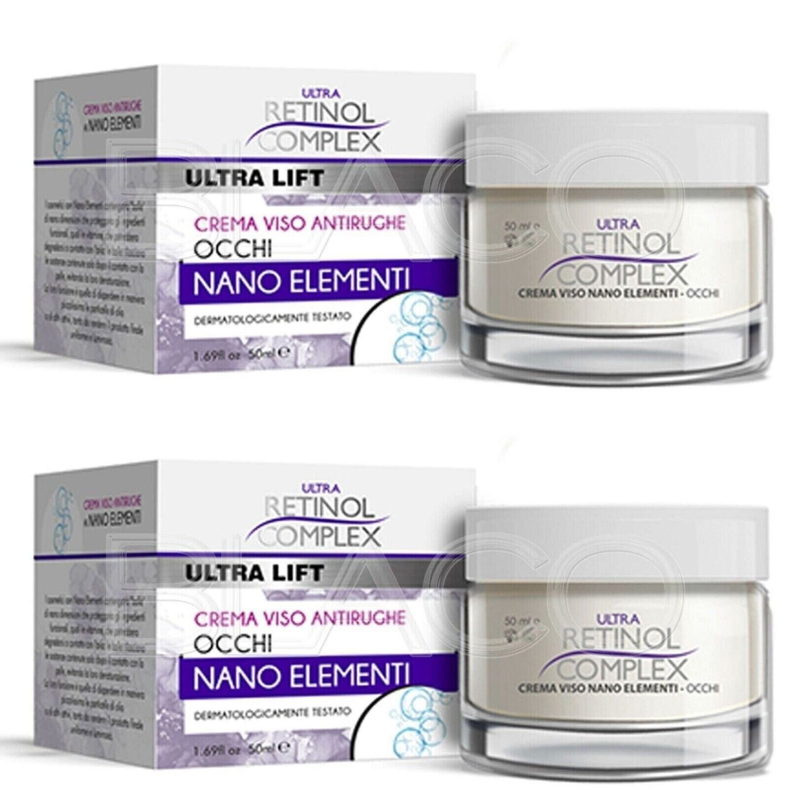 STOCK 2 Creme Viso Antirughe Occhi Nano Elementi Idratante Retinol Complex