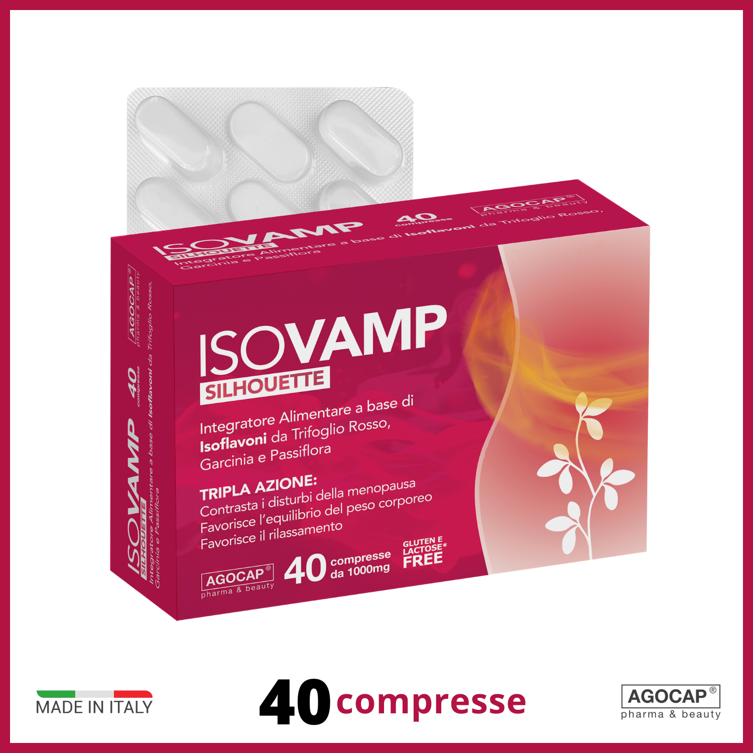 ISOVAMP Integratore Menopausa, con Trifoglio Rosso, Isoflavoni di Soia - 40 cpr