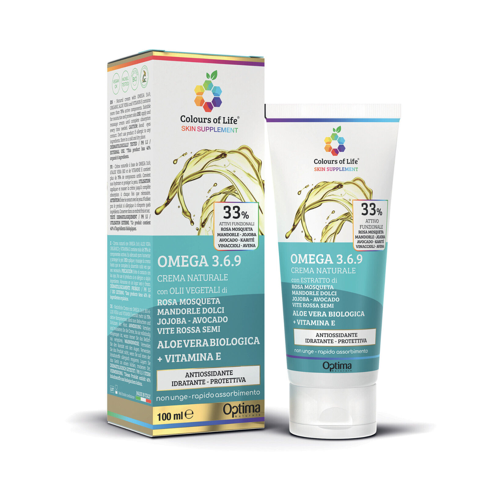 Omega 3 6 9 Crema naturale 100ml Ultra idratante Optima Naturals