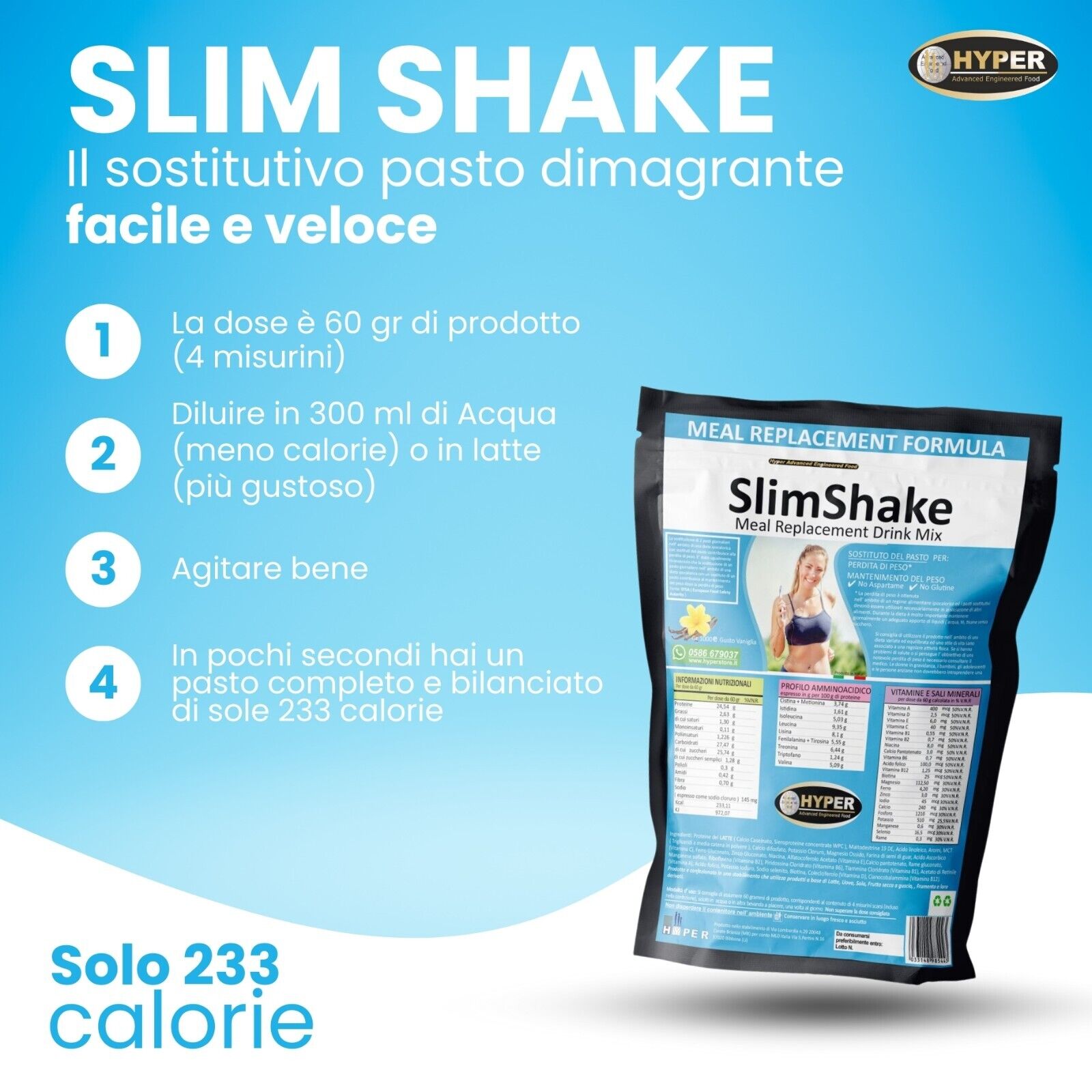 Sostituto Pasto Slim Shake Proteico Dimagrante kg.1 Vaniglia