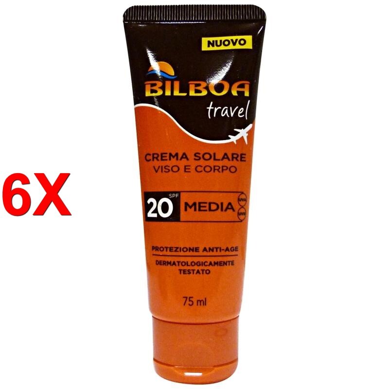 6 X BILBOA SOLARE 75 ML. FP20 VISO/CORPO CREMA MINI TAGLIA