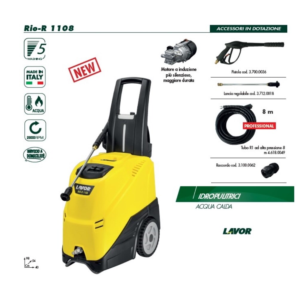 IDROPULITRICE LAVOR MODELLO RIO-R 1108 ACQUA CALDA