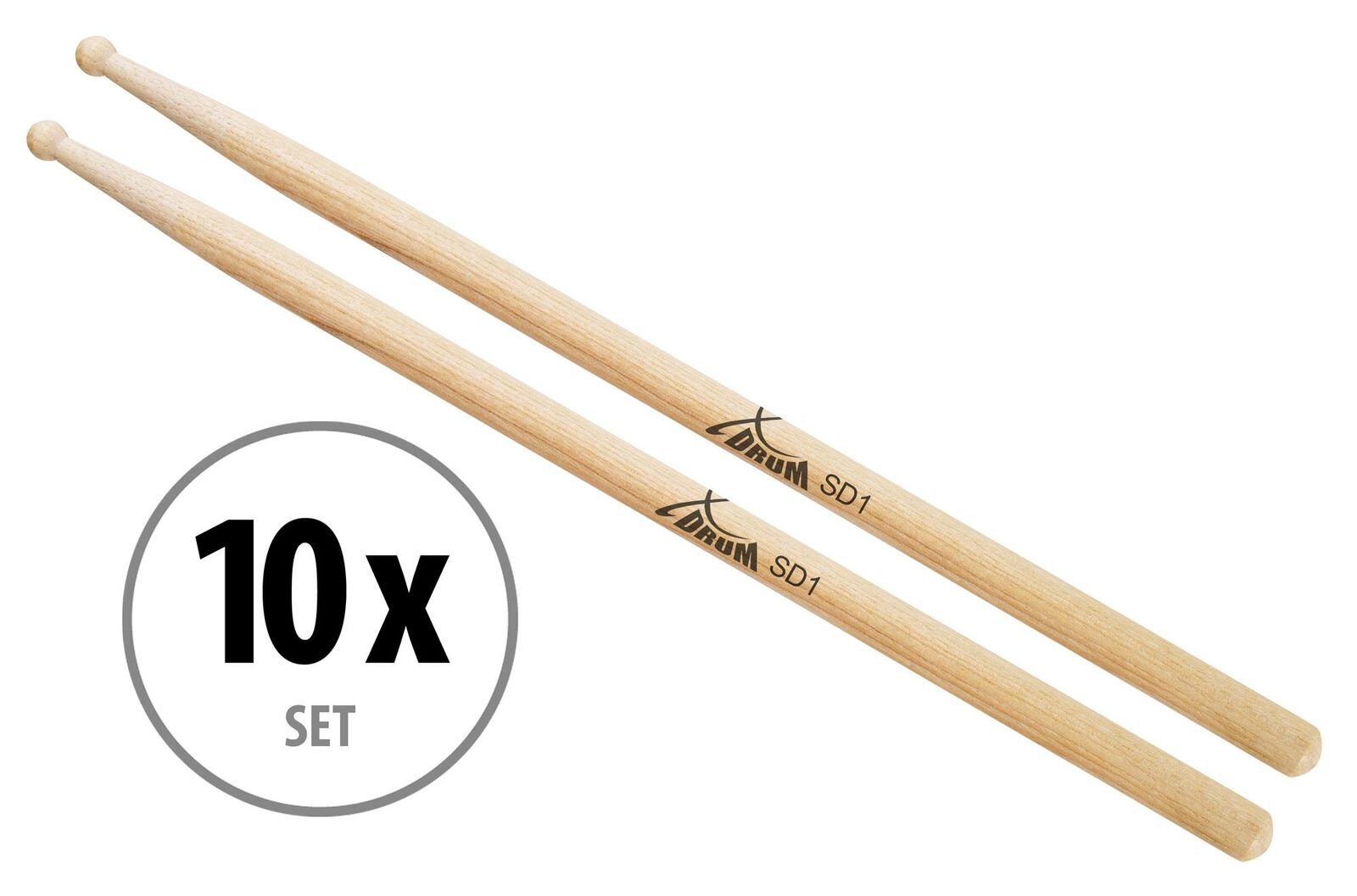 10 Bacchette SD1 Batteria Percussioni Drumstick Percussion Punta Tip Legno Acero