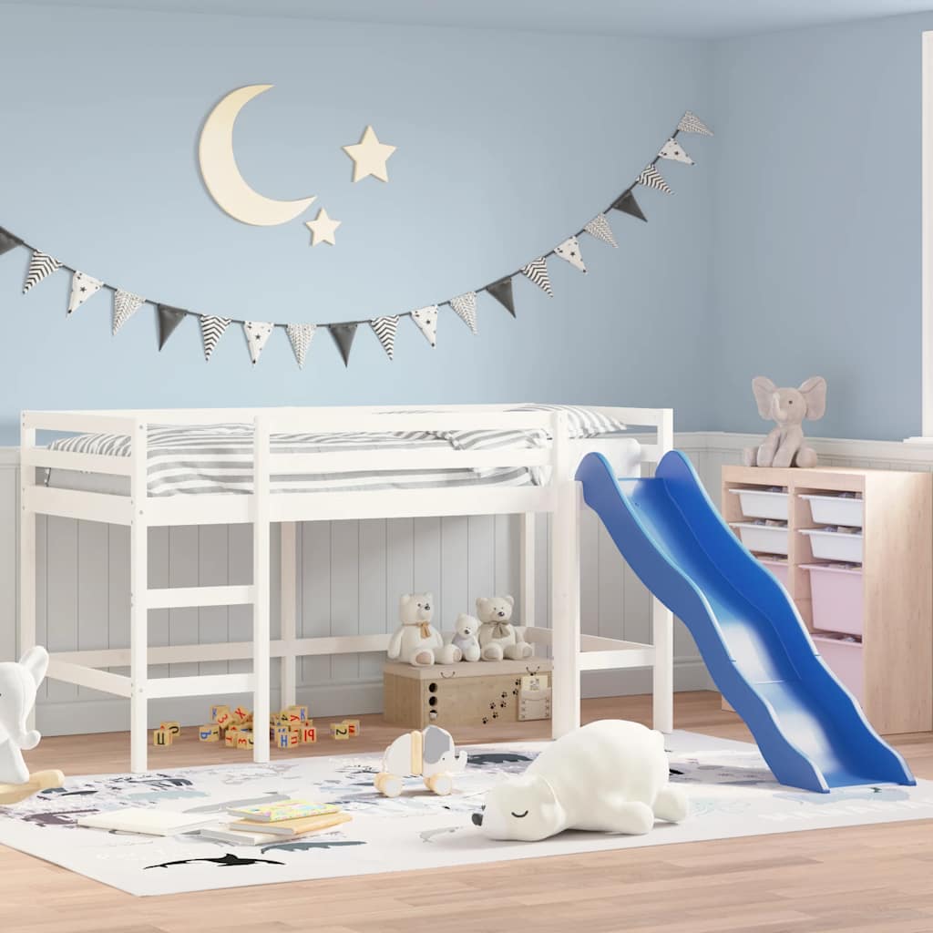 vidaXL Lit mezzanine enfants toboggan blanc 90x200 cm bois pin massif