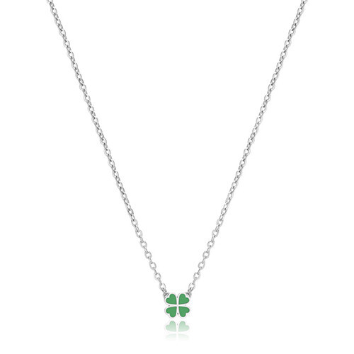 SAGAPO COLLANA Click ACCIAIO QUADRIFOGLIO SMALTO VERDE SCK252