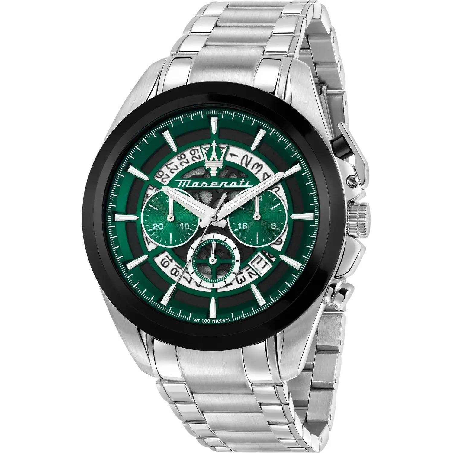 Orologio Maserati Traguardo uomo R8873612060 Acciaio Verde Cronografo Nero 45mm