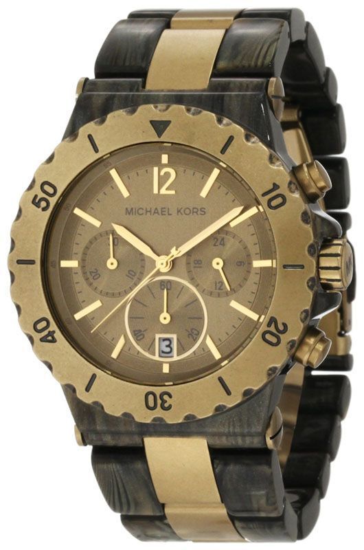 Nuovo Michael Kors Ottone, Oro Bronzo, Brown Acrilico Cronografo Dylan Orologio