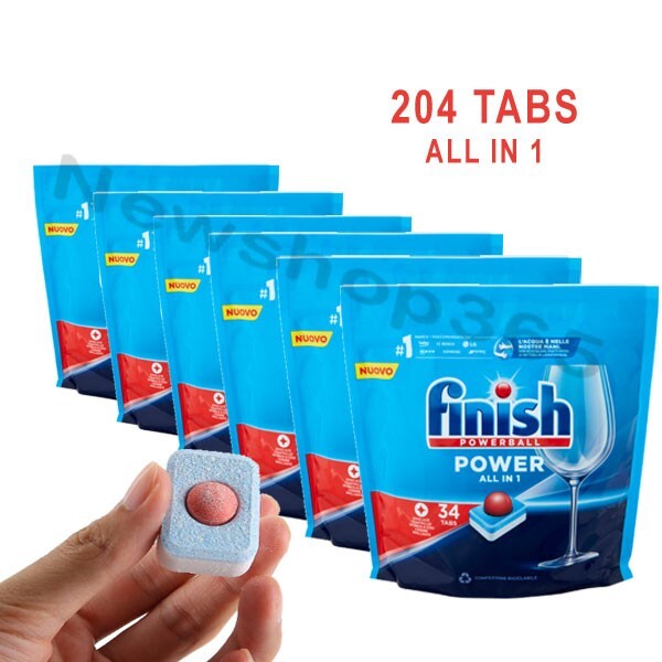 204 PASTIGLIE LAVASTOVIGLIE TABS DETERSIVO PIATTI FINISH POWERBALL ALL IN 1