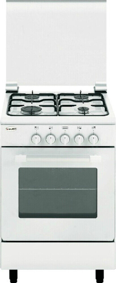 Glem Gas Cucina a Gas 4 Fuochi Forno Elettrico Grill 53x50 cm Coperchio - AE55MX
