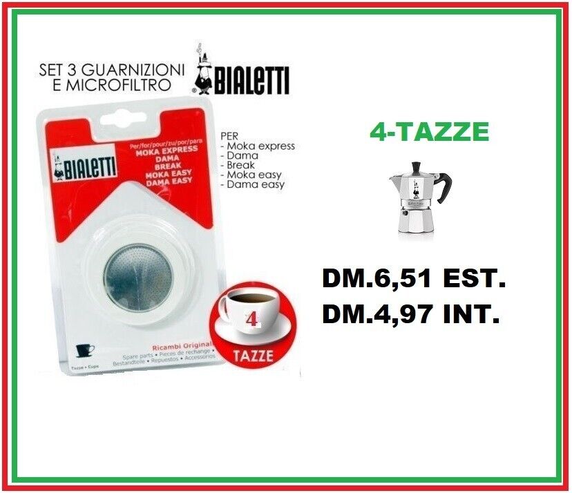 BIALETTI 3 GUARNIZIONE 4 TAZZE GUARNIZIONI + PIASTRINA MOLLA PER MOKA BIALETTI
