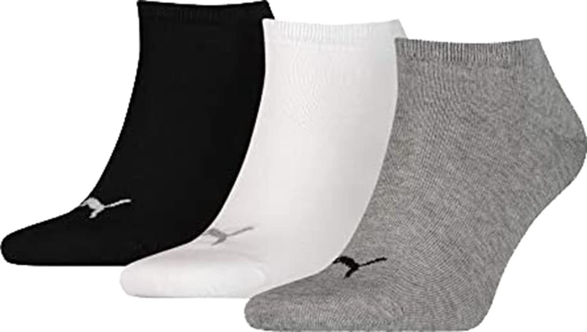 PUMA Unisex Sneaker Socks (3 Pair Pack) Grey/White/Black One Size