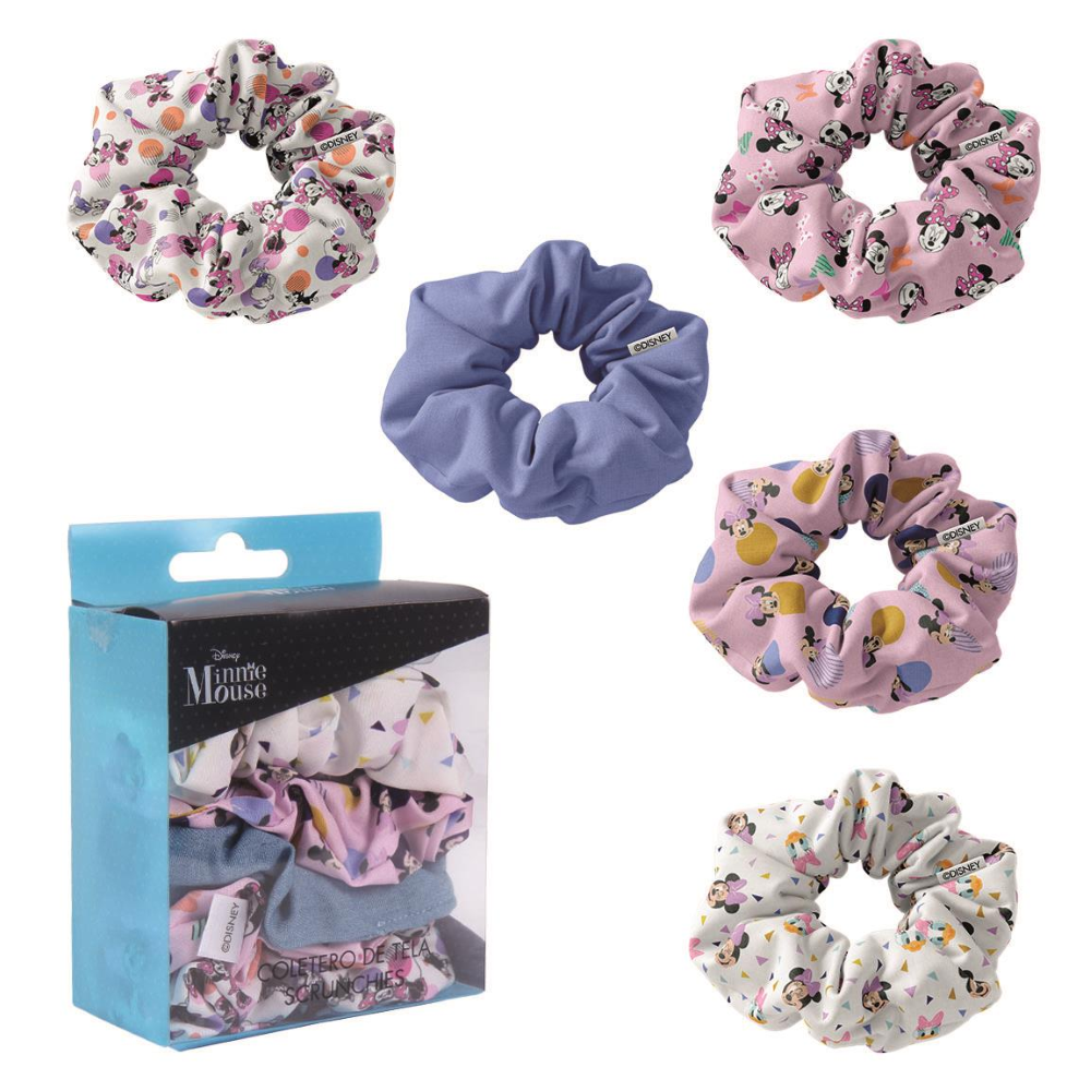 SCRUNCHIES MINNIE MOUSE DISNEY ELASTICI PER CAPELLI IN TELA 5 PEZZI IN SCATOLA