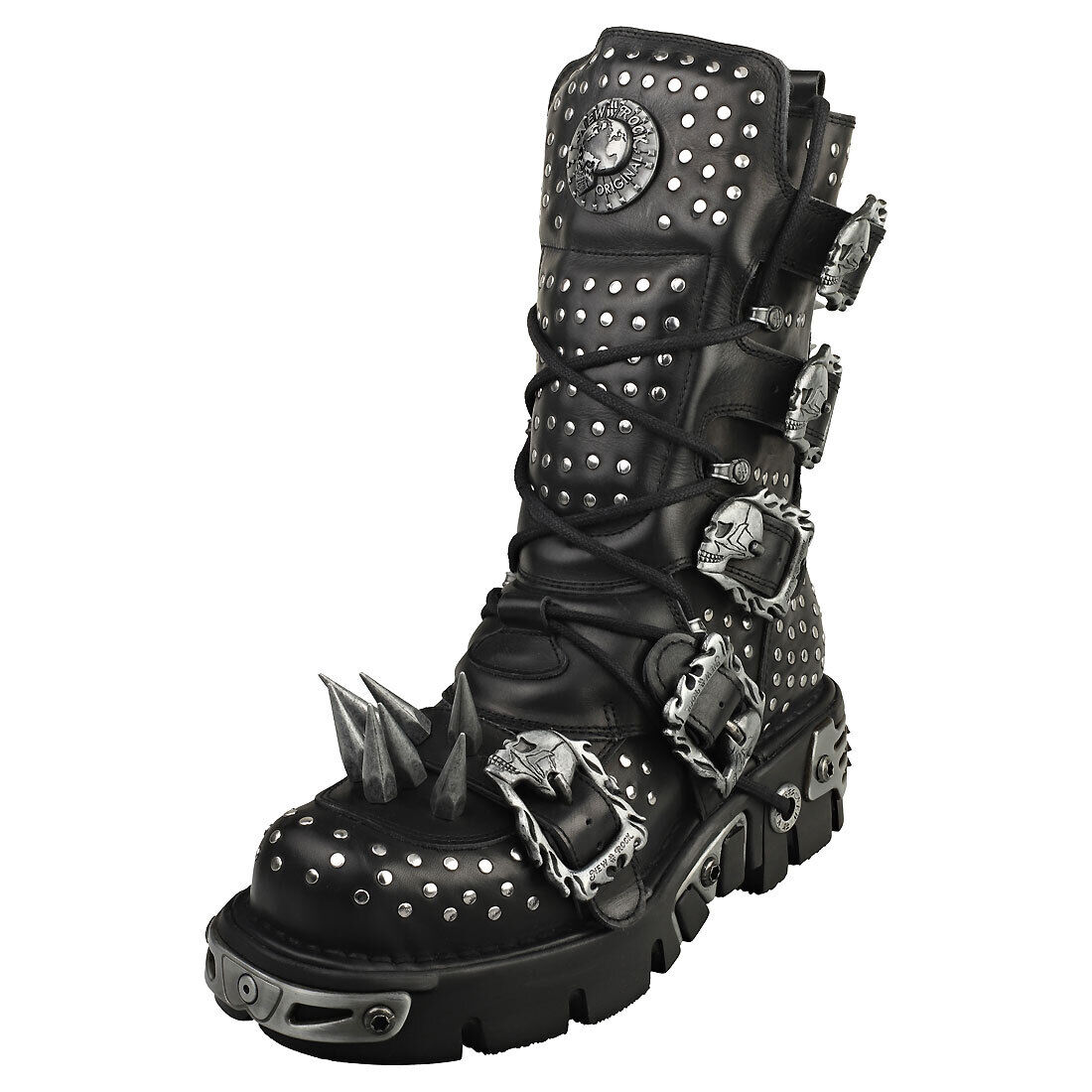New Rock Boot Metallic M-1535-s1 Unisex Black Silver Stivali Platform - 42 EU