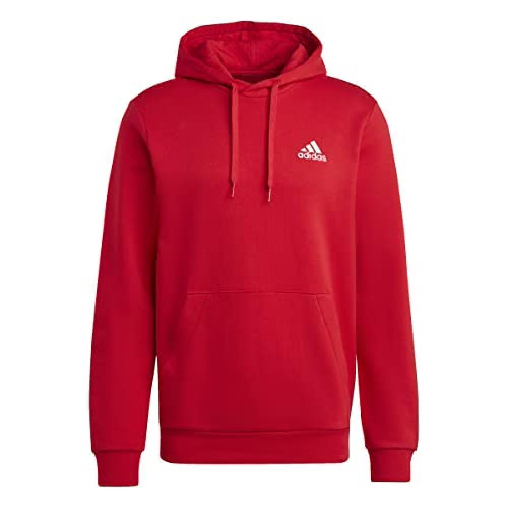 (TG. S) adidas Uomo Essentials Fleece Hoodie, Scarlet, S - NUOVO