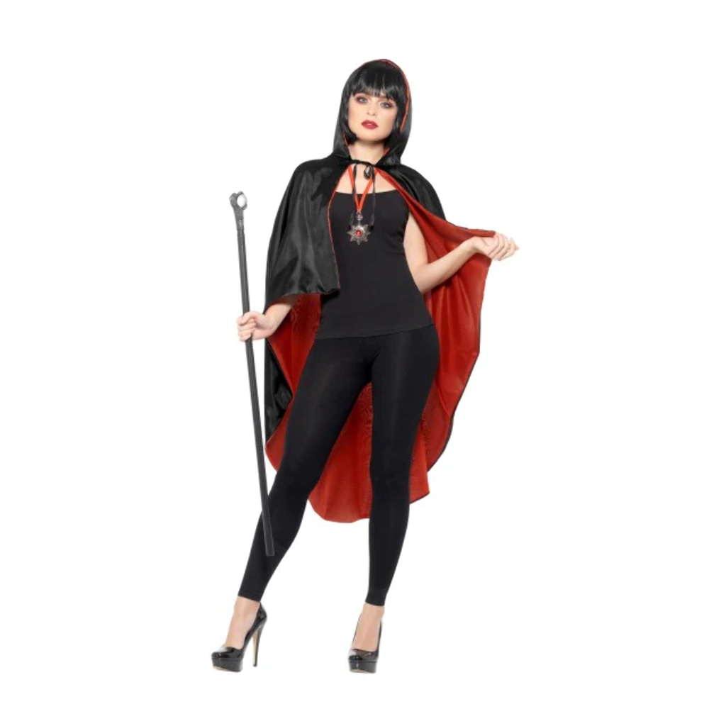 Vampiro Kit Con Reversibile Mantella Donna Vampira Halloween Costume