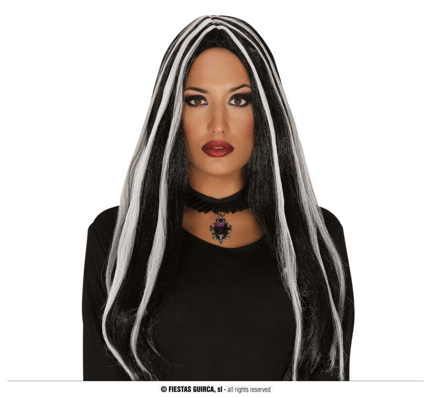 PARRUCCA MORTICIA CON MECHES BIANCHE