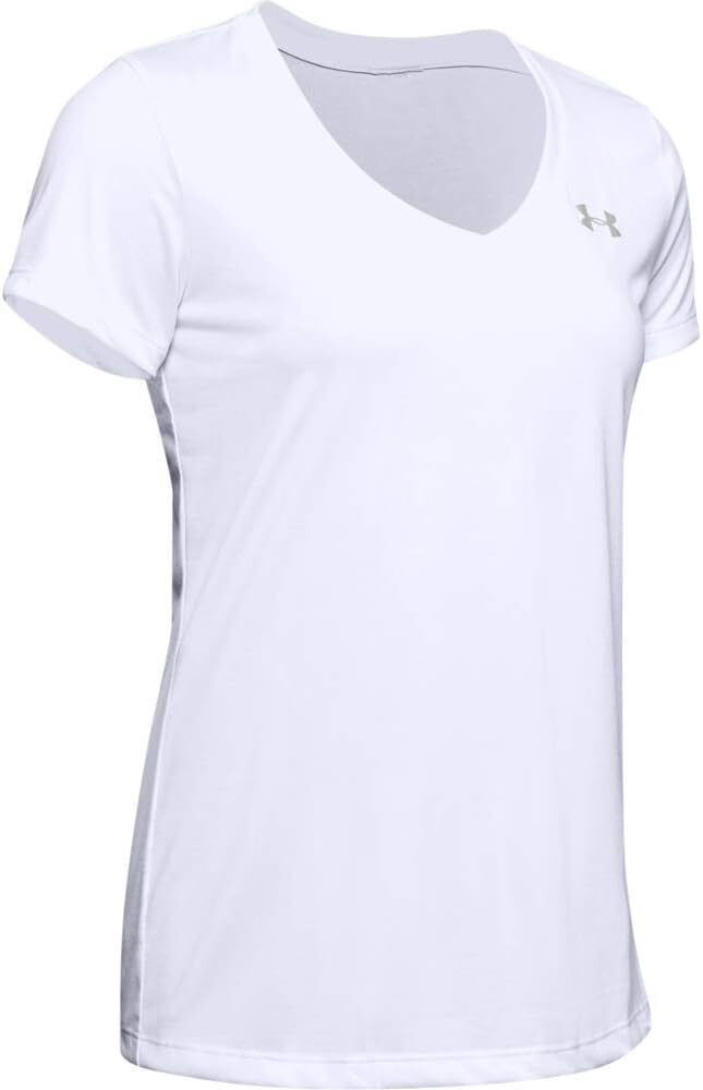 Under Armour Tech Short Sleeve V - Solid, Maglietta Donna Bianco (White/Metallic
