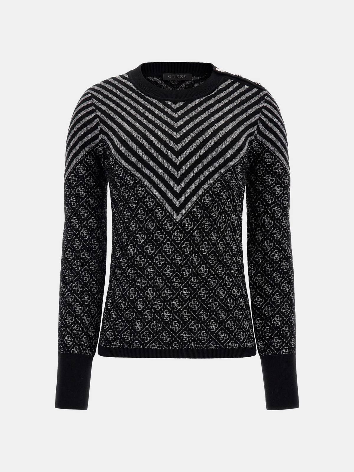 Guess Ls Rn Renee Sweather - Maglione Lurex 4g Logo Nero - Taglia XS Donna